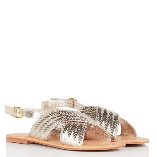 JONAK PAS CHER WAPITI CUIR METALLISE - Sandales plates tressées en cuir métallisé | Doré