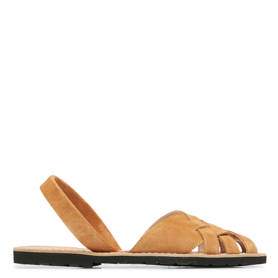 MINORQUINES EN REMISE Avarca Compostelle Velours - Sandales plates tressées en cuir velours | Marron